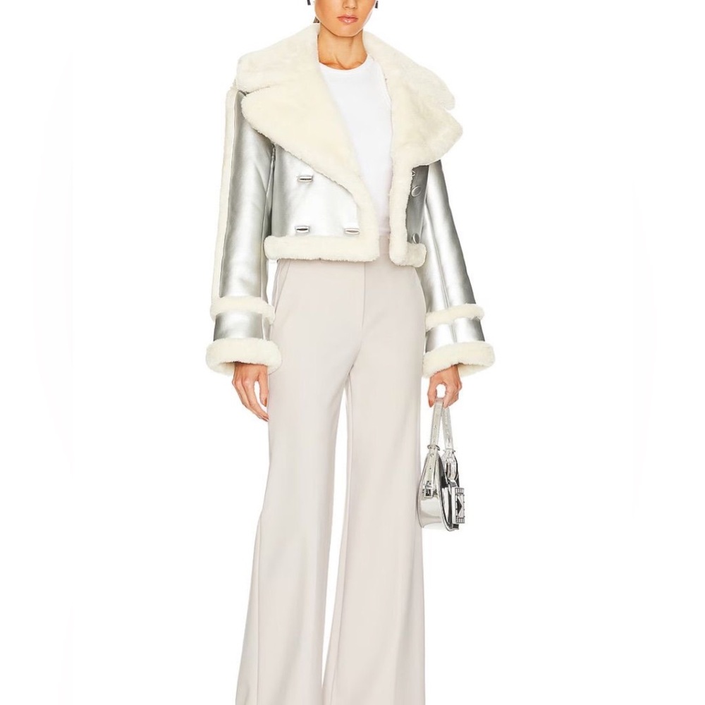 EAVES Elijah Faux Fur Cropped Jacket in Silver & Ivory size S - Picture 2 of 11